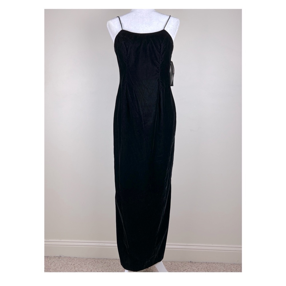 Late Edition | Vintage Dead Stock 80s 90s Timeless Black Velvet Maxi Dress | 8